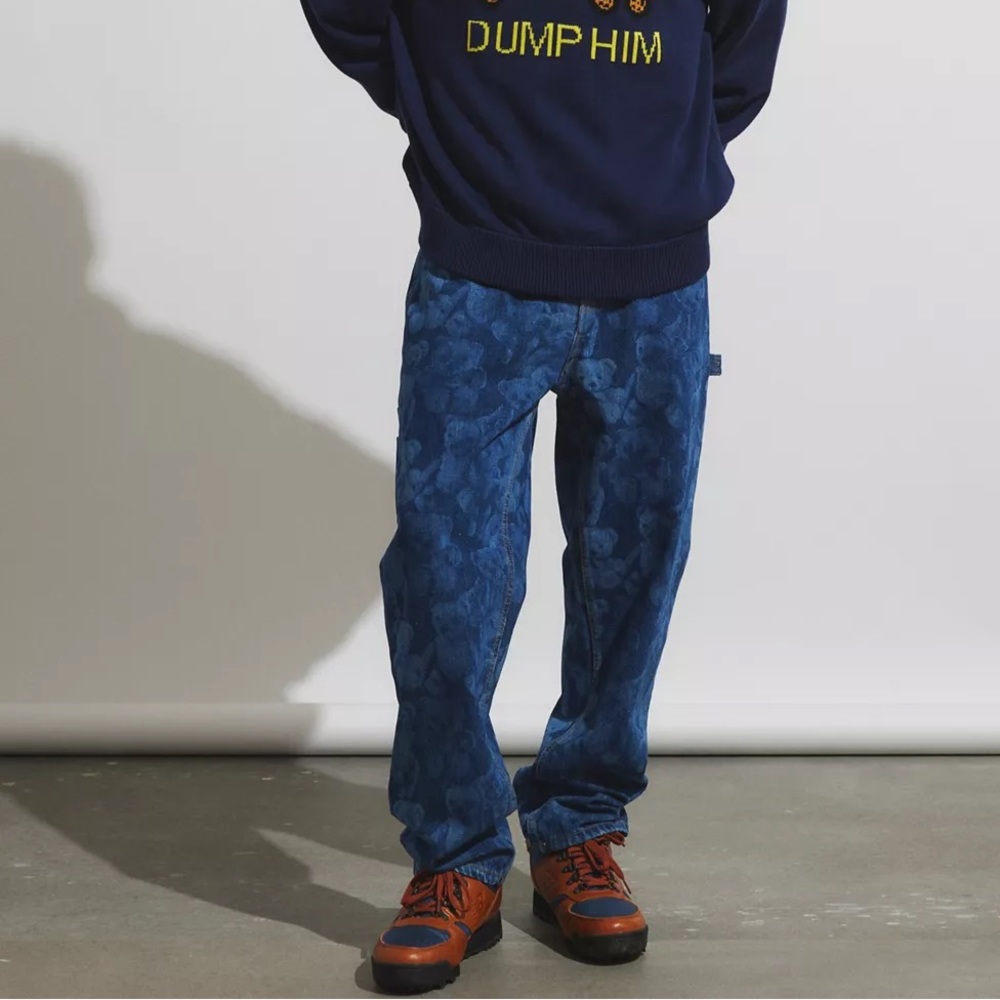 NWT Teddy Fresh Bear Print Carpenter Jeans in Blue - Picture 2 of 4